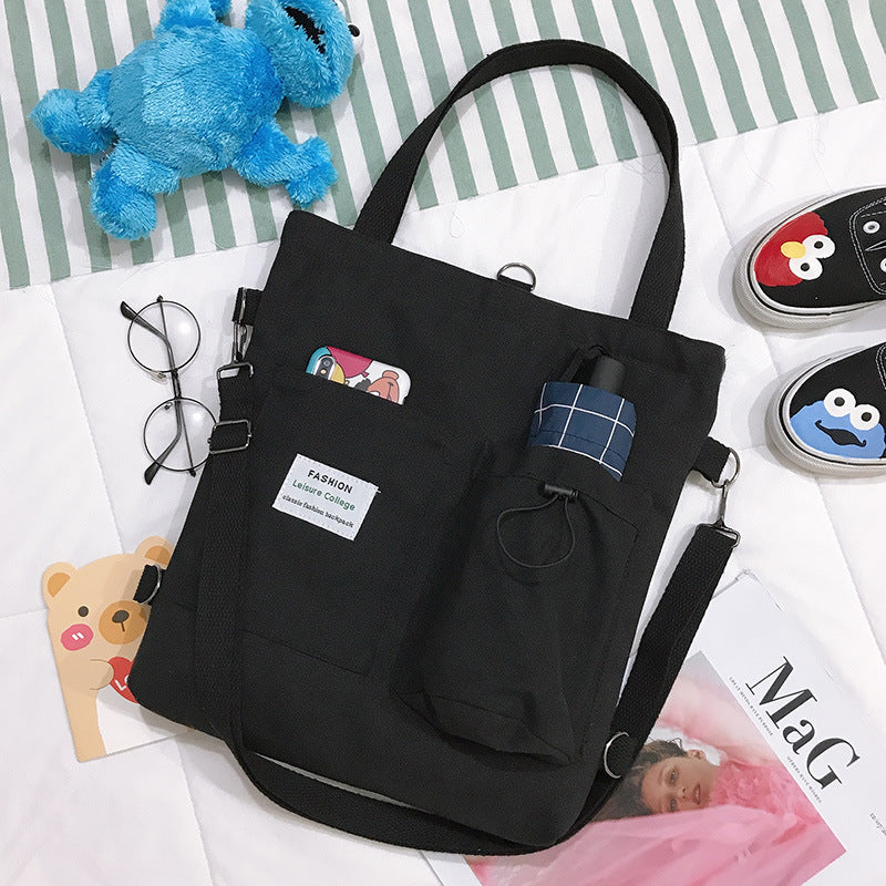 Harajuku Canvas Handbag - Preppy Backpack with Pockets for Women