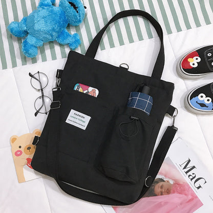 Harajuku Canvas Handbag - Preppy Backpack with Pockets for Women