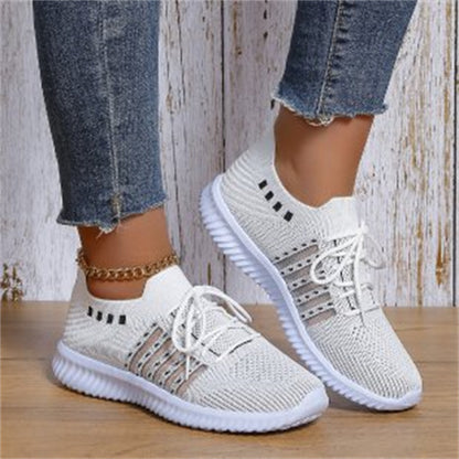 Casual Lace-up Mesh Sneakers Breathable Flying Woven Round Toe Walking Running Sports Shoes