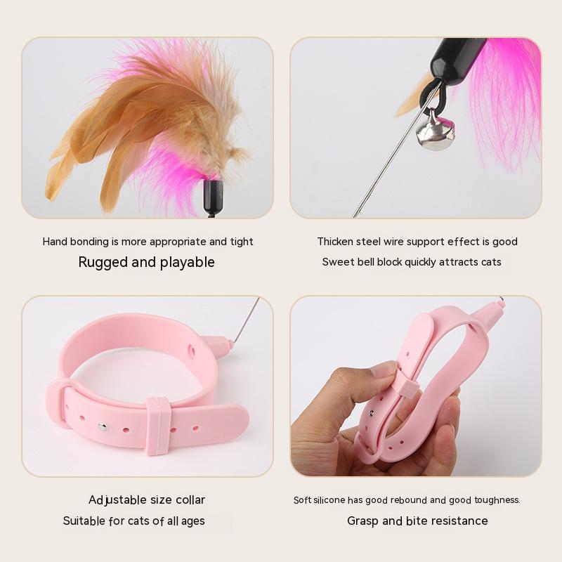 Multi-Functional Pet Toy – Silicone Cat Teaser with Feather, Foot & Table Leg Binding Collar