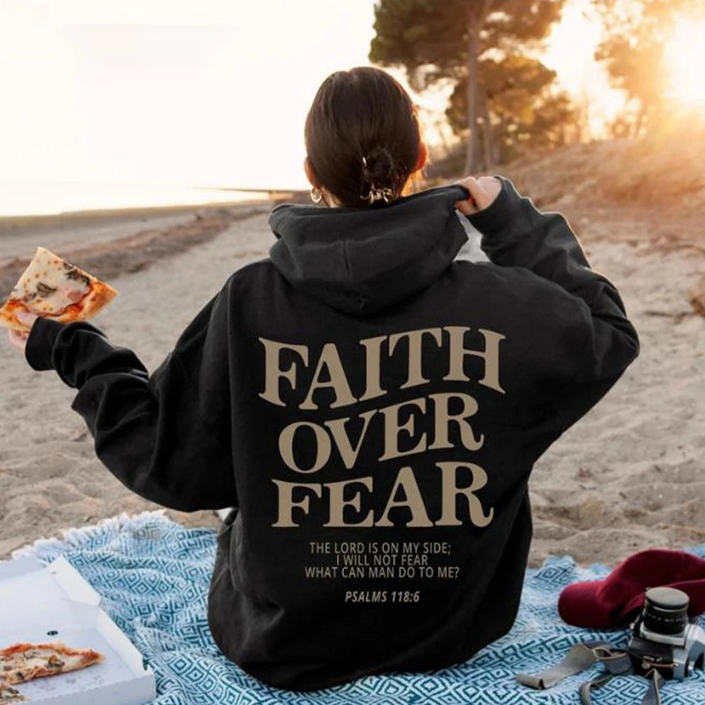 Faith Over Fear Christian Hoodie | Unisex Jesus Sweatshirt with Bible Verse | Trendy and Aesthetic Christian Apparel