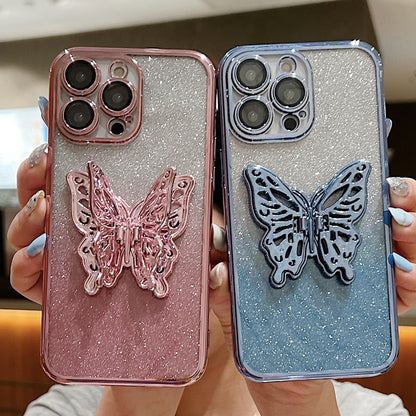 Hollow Butterfly Phone Case Gradient Transparent Plating Protective Cover