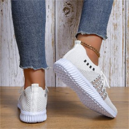 Casual Lace-up Mesh Sneakers Breathable Flying Woven Round Toe Walking Running Sports Shoes