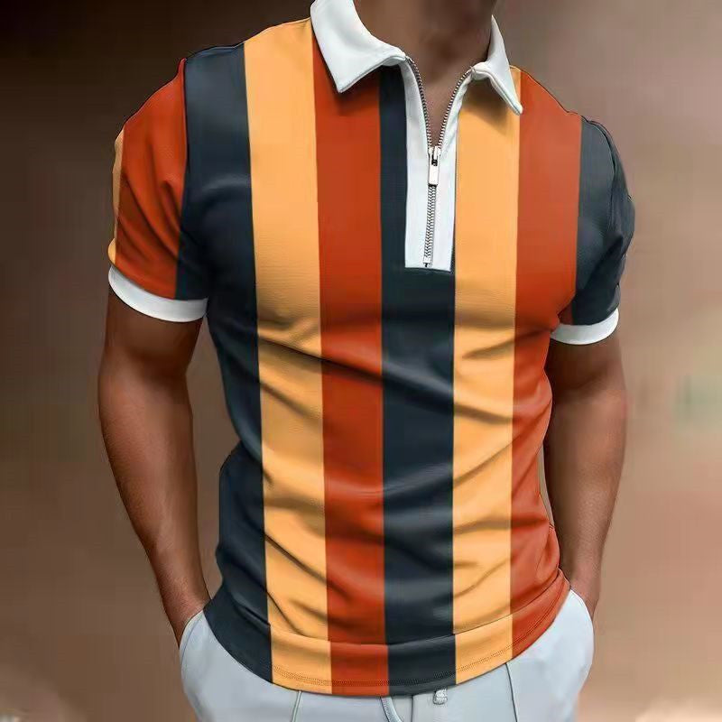 Eco-Friendly Men's Striped Polo Shirt | Short Sleeve Lapel T-Shirt | Sustainable Fashion