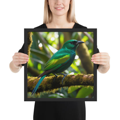 Emerald Green Bird Painting in South American Rainforest - Nature's Jewel