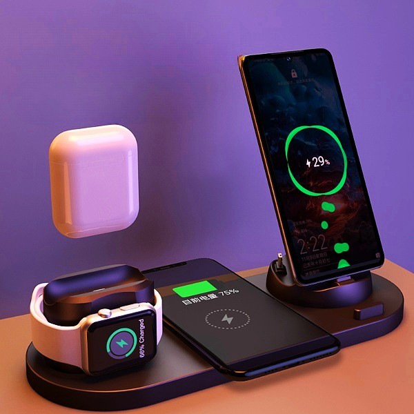 6-in-1 Wireless Charger for iPhone - Fast Charging Dock Station for Phone, Watch, AirPods | Quick Charge Pad for All Devices